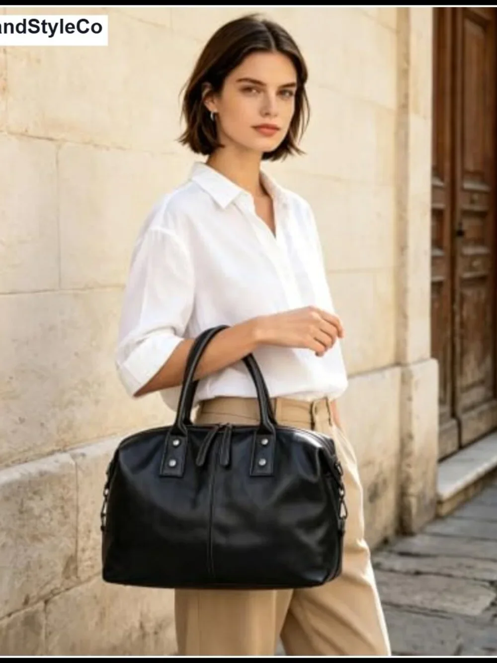 Genuine Leather Satchel Tote Bag Shoulder Handbag with Top Handle